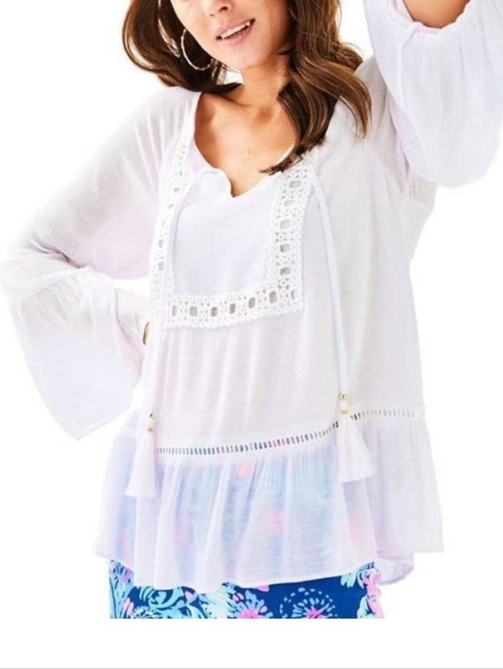 Lilly Pulitzer | White Women's Crochet-Trim Peasant Top - Brand